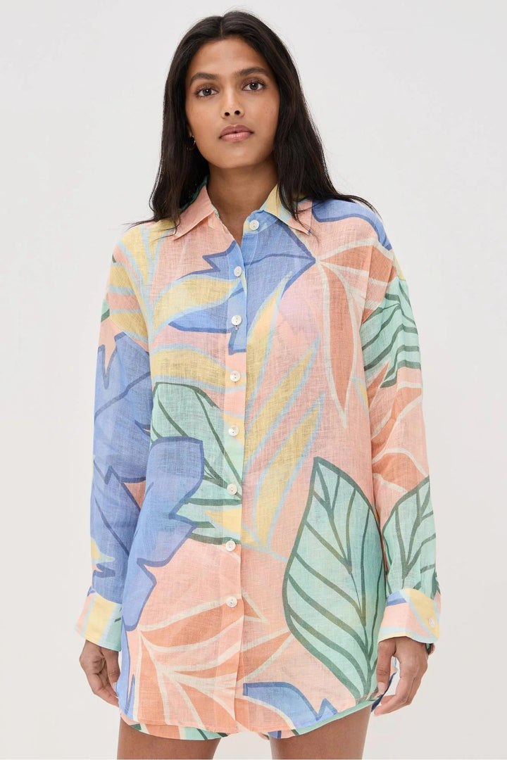 Paisley | Tropical Leaf Print Boyfriend Shirt Set