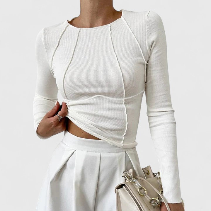 Thea | Sleek Long Sleeve Ribbed Top With Round Neckline