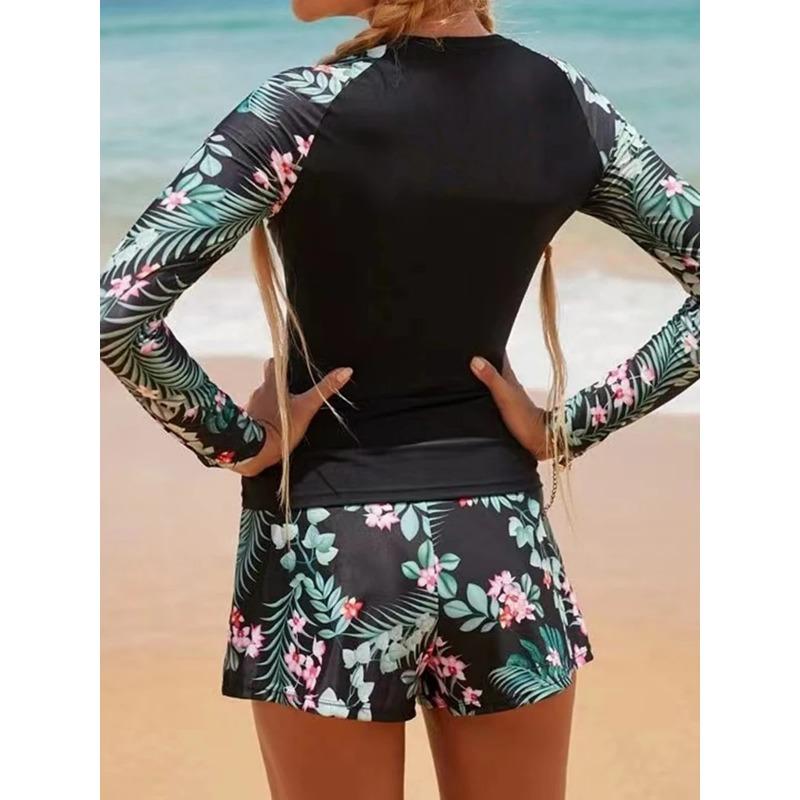 Lara | Stylish Long Sleeve Floral Print Tankini With Shorts