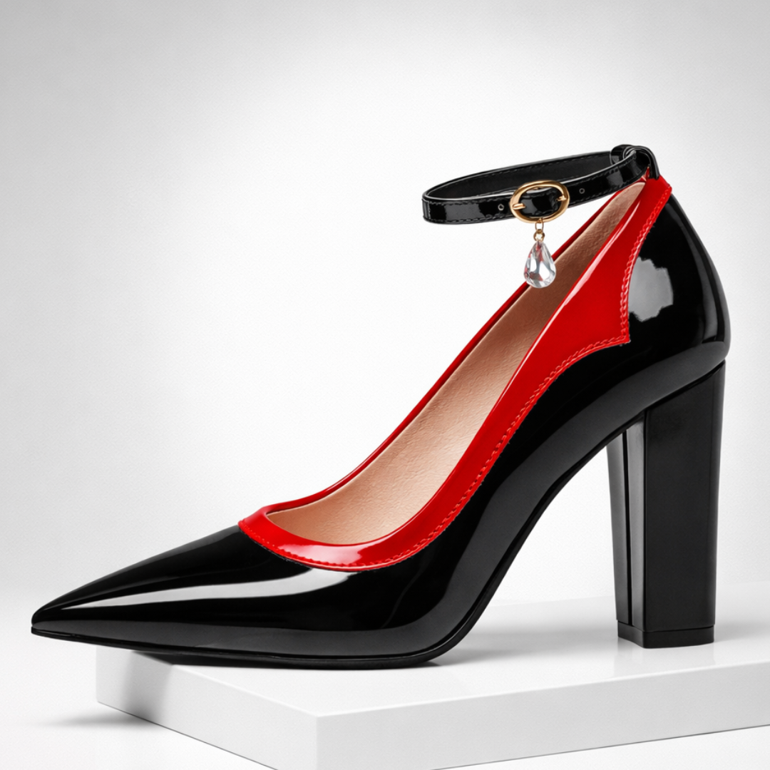 Eliana | Elegant Pointed Toe Block Heel With Ankle Strap