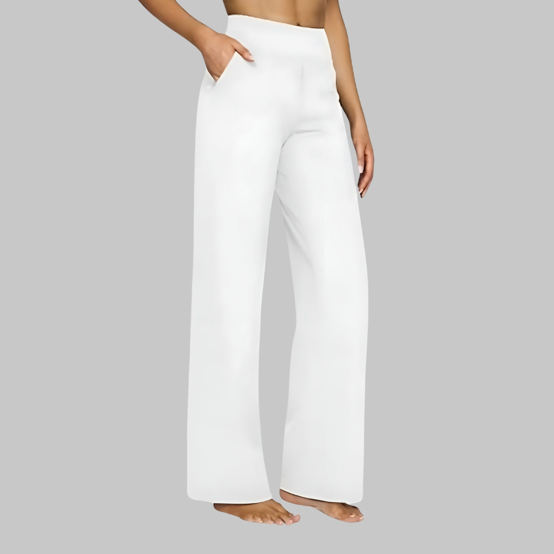 Calista | Elegant High Waisted Wide Leg Jersey Trousers