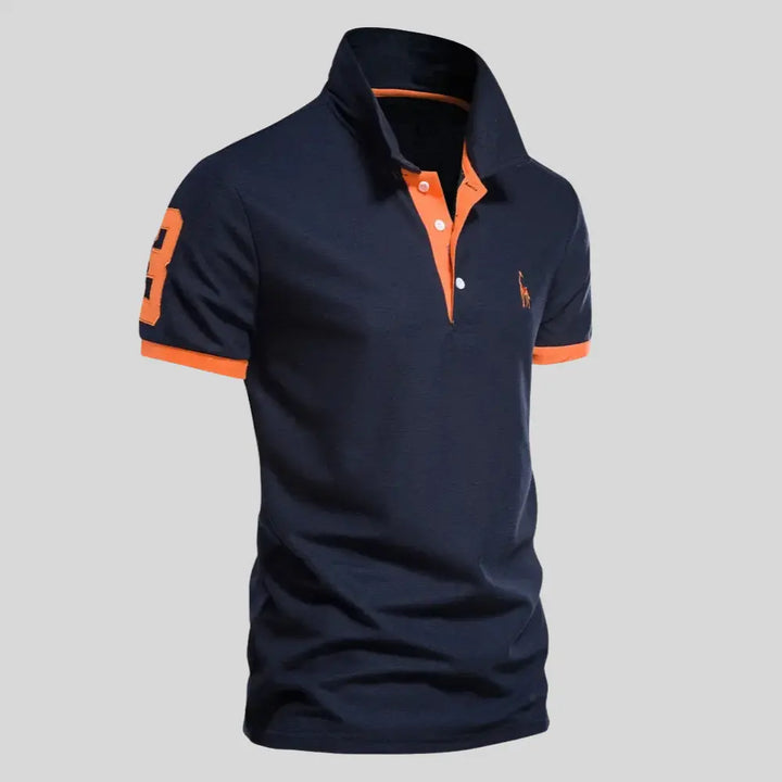 Waylen | Elegant Navy Polo Shirt With Orange Contrast Trim