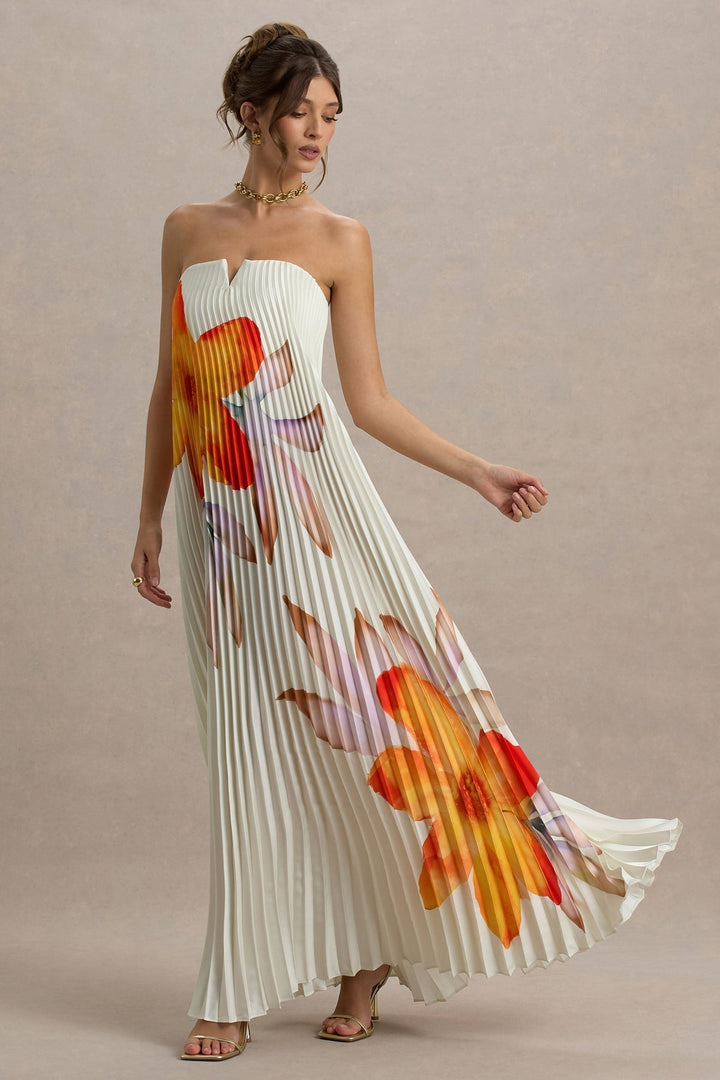 Bergamot | Elegant Pleated Floral Sweetheart Maxi Dress