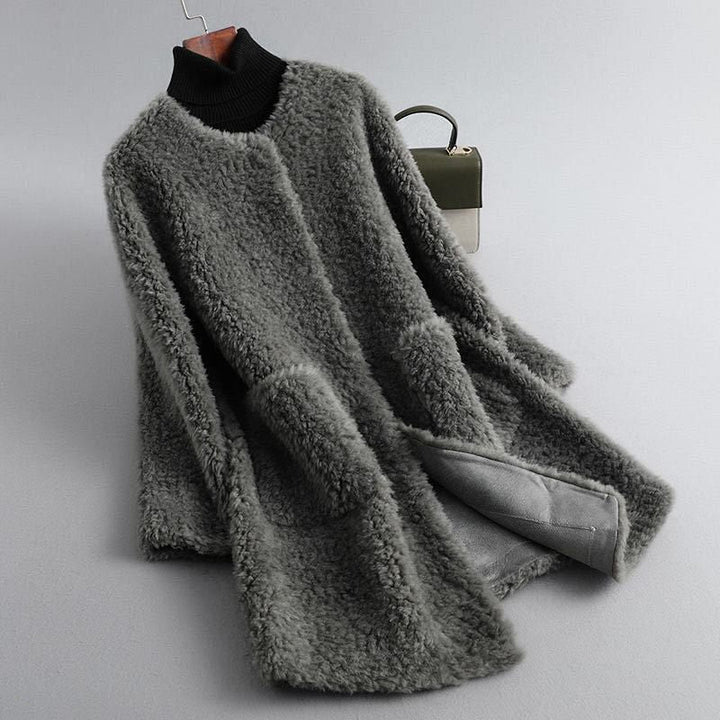 Jordana | Elegant Plush Shearling Long Coat With Turtleneck