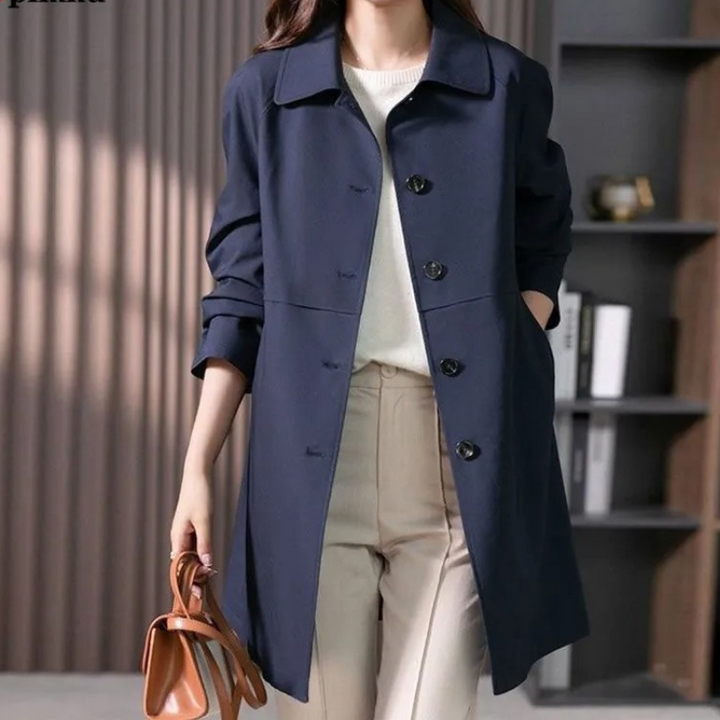 Evelyn | Classic Navy Trench Coat With Button-Front Design