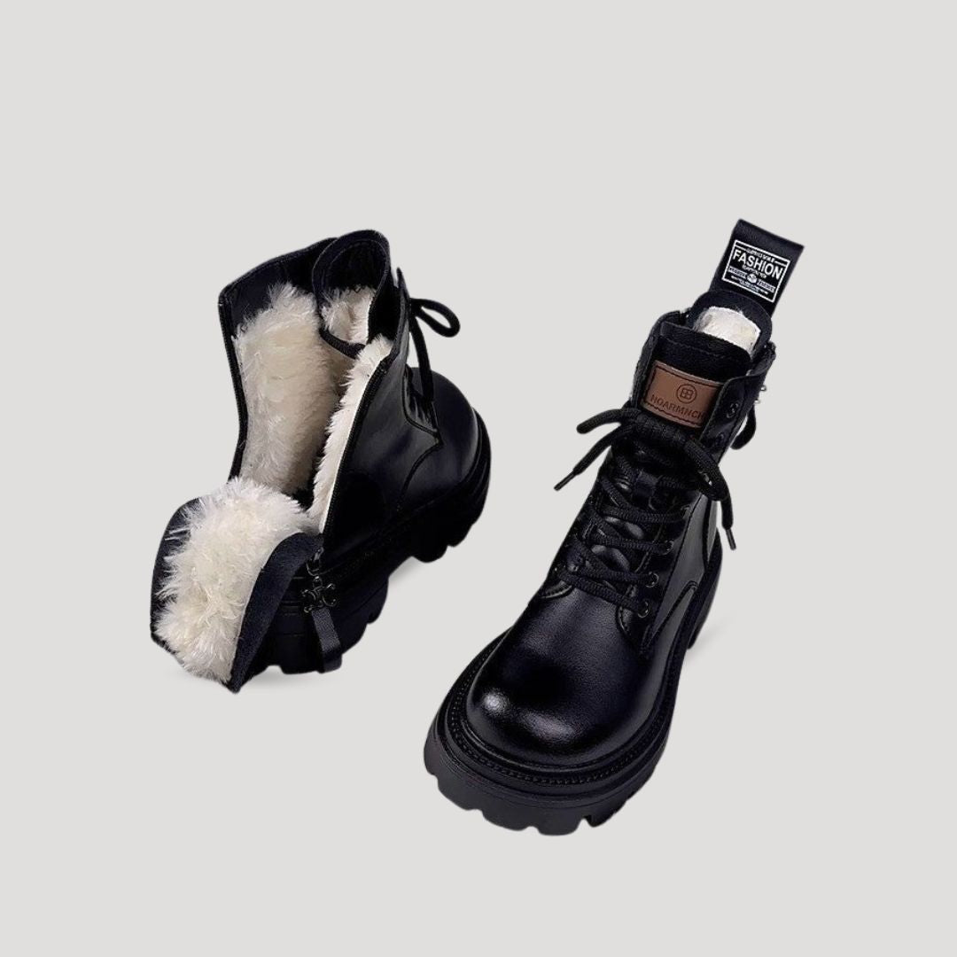 Millie | Chic Fur-Lined Lace-Up Ankle Boots With Chunky Sole