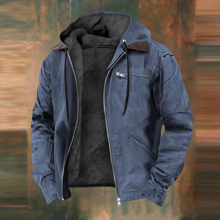 Ethan | Stylish Navy Blue Hooded Zip Up Jacket Men