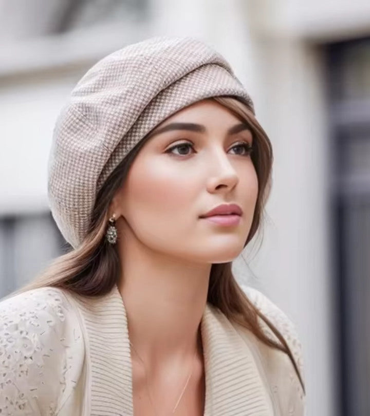 Harper | Elegant Houndstooth French Beret With Vintage Style