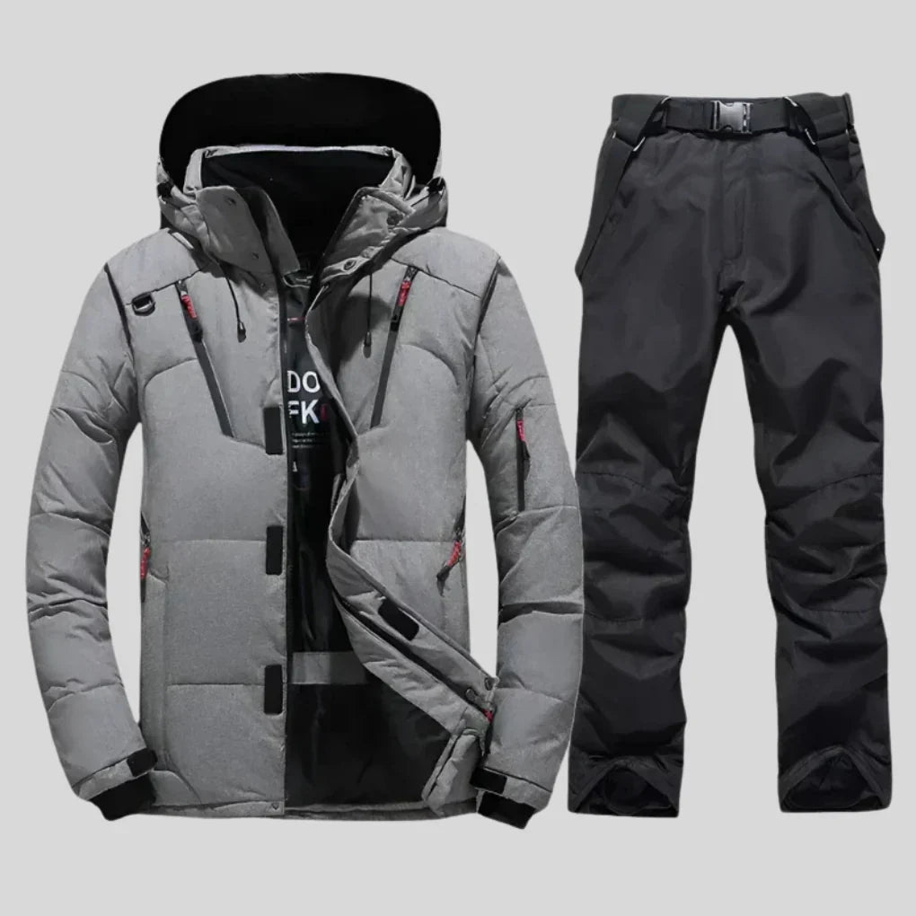 Ethan | Stylish Men's Orange Puffer Jacket and Black Snow Pants Winter Set