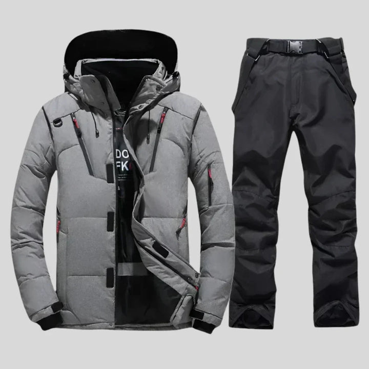 Ethan | Stylish Men's Orange Puffer Jacket and Black Snow Pants Winter Set