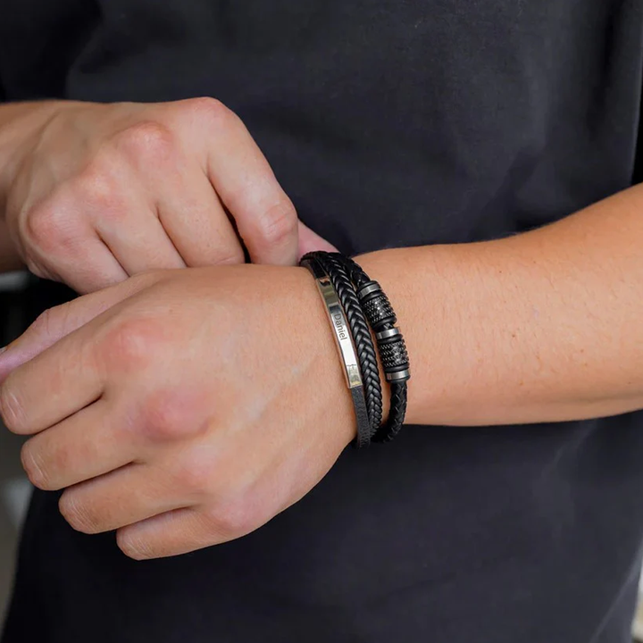 Millie | Elegant Personalized Leather Bracelet For Son Gift