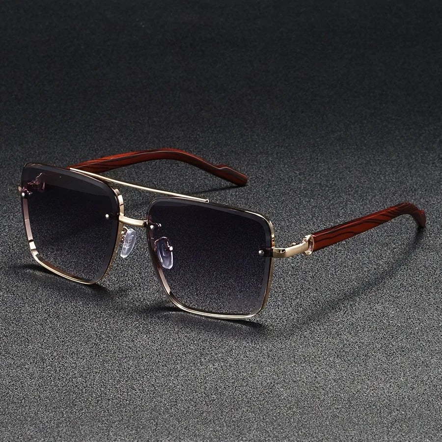 Dalston | Stylish Square Frame Blue Lens Sunglasses With Gold Accents