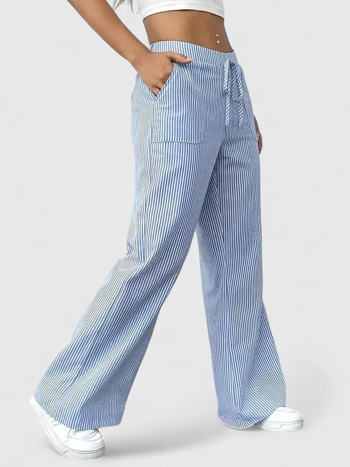 Tessa | Stylish Striped Wide Leg Palazzo Pants With Drawstring
