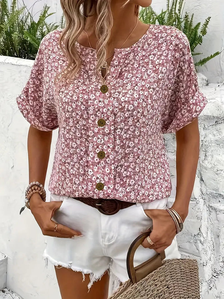 Wren | Stylish Floral Button-Up Blouse With V-Neck Detail
