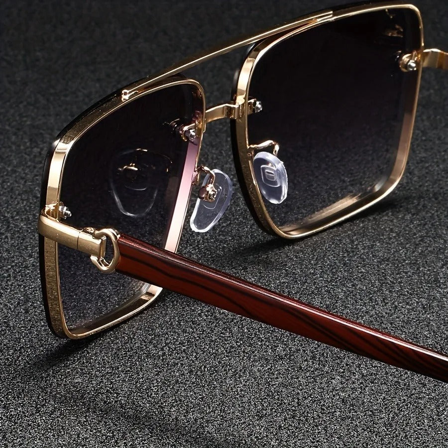 Dalston | Stylish Square Frame Blue Lens Sunglasses With Gold Accents