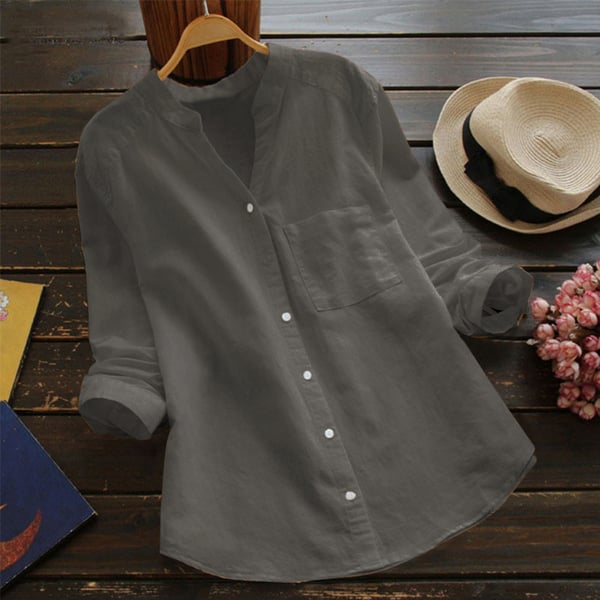 Women's White Linen Cotton Button Up Shirt Long Sleeve Casual Blouse