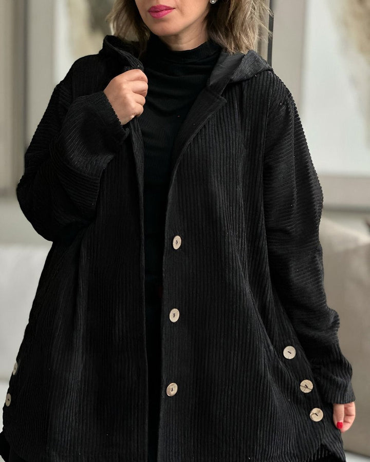 Cordia | Stylish Hooded Corduroy Jacket With Button Front
