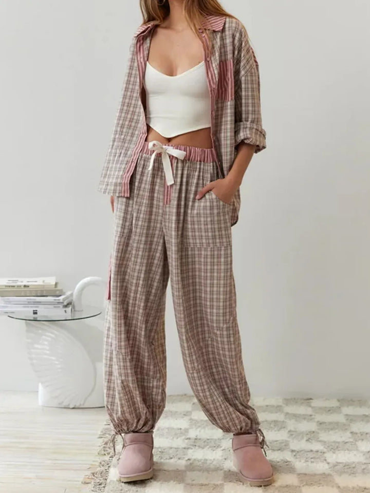 Penelope | Elegant Two-Piece Striped Cotton Pajama Set With Mixed Patterns