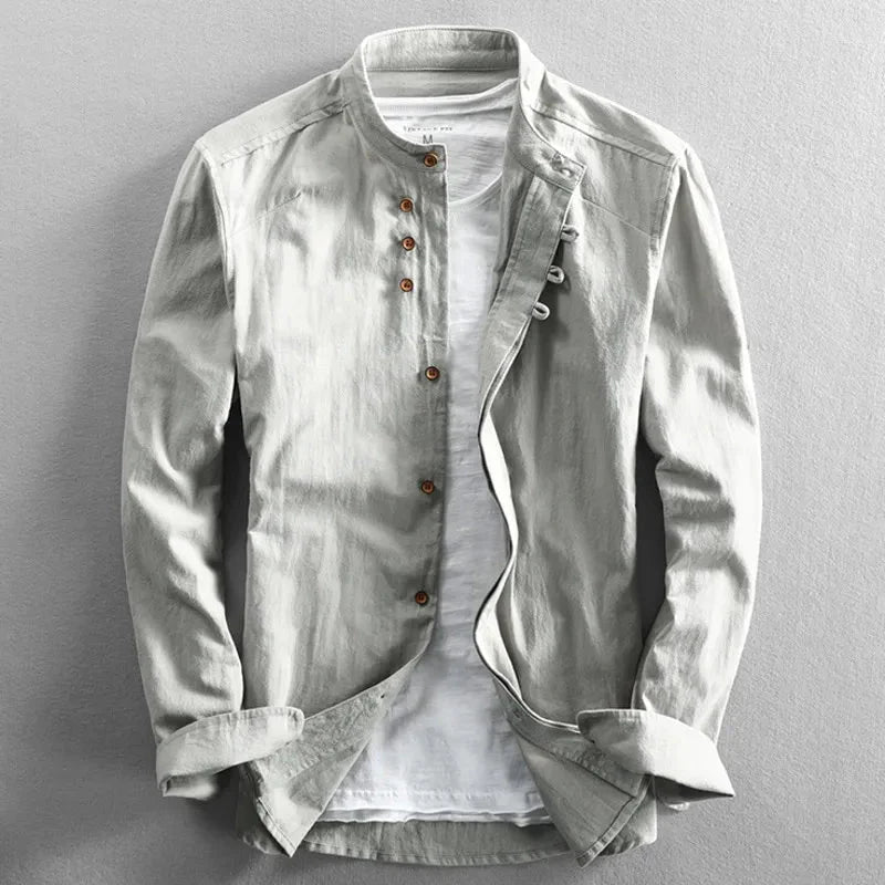 Margot | Stylish Japanese Mandarin Collar Long Sleeve Linen Shirt