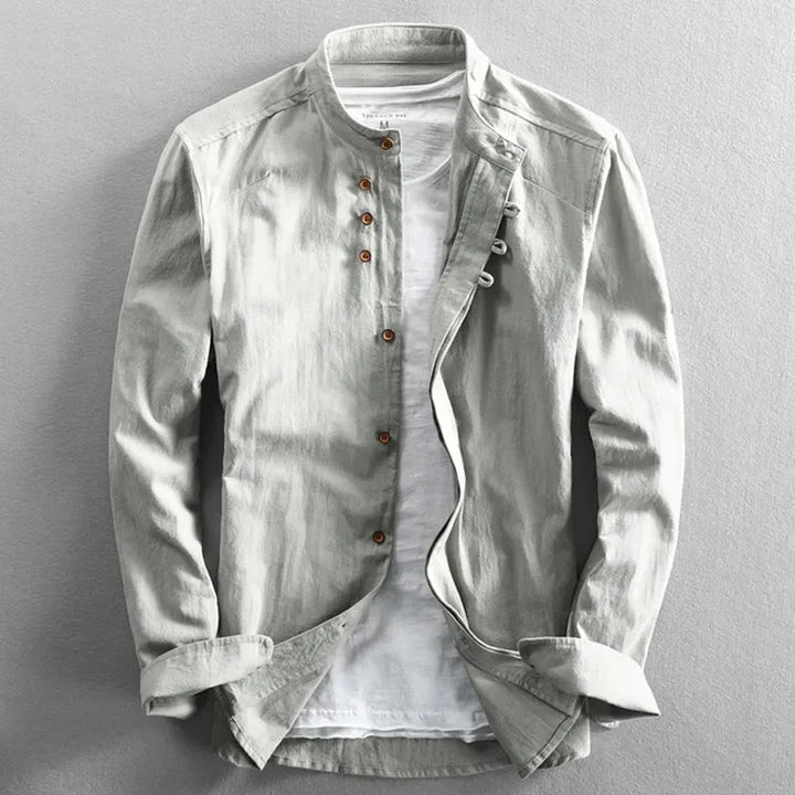 Margot | Stylish Japanese Mandarin Collar Long Sleeve Linen Shirt