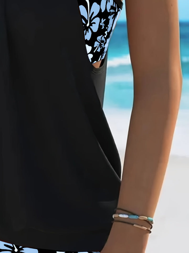 Molly | Elegant Floral Tankini Set With Matching Shorts