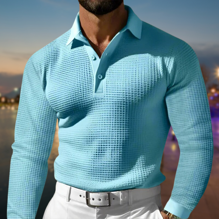 Nino | Stylish Long Sleeve Waffle Knit Polo Sweater Men