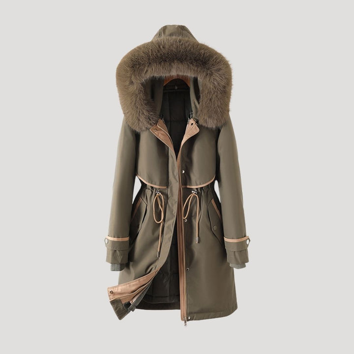 Phoebe | Stylish Faux Fur Hooded Long Parka With Belt