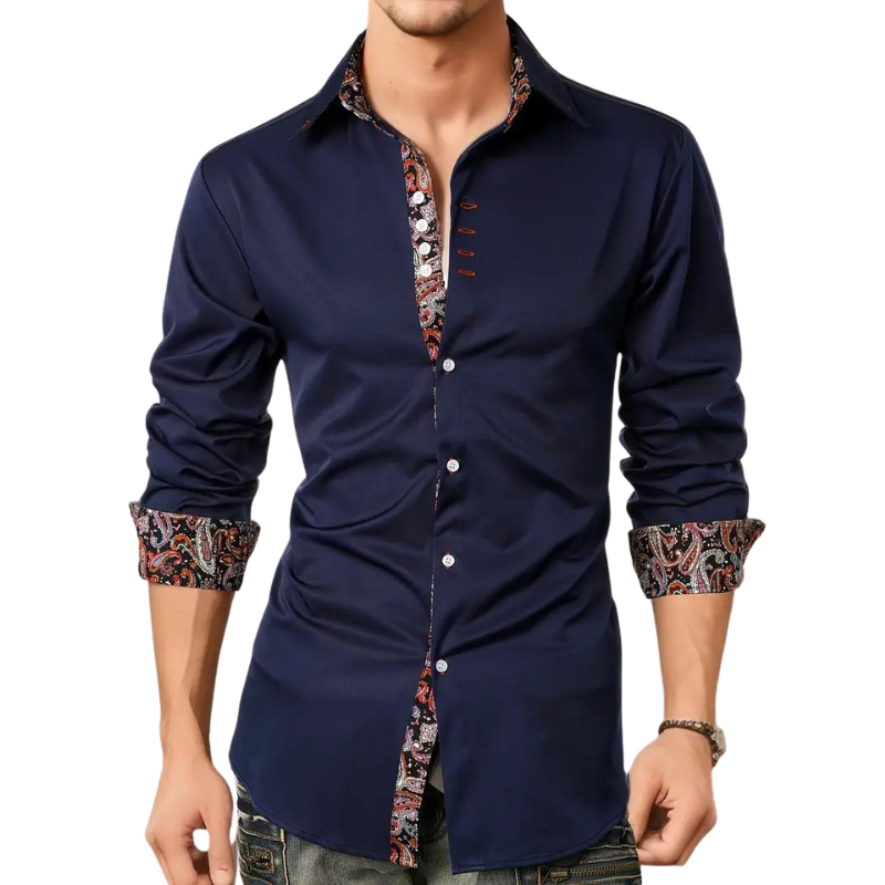 Xavier | Elegant White Paisley Contrast Dress Shirt For Men