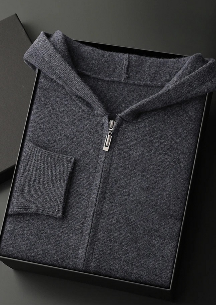 Tobias | Premium Cashmere Zip Up Hoodie Men - Charcoal