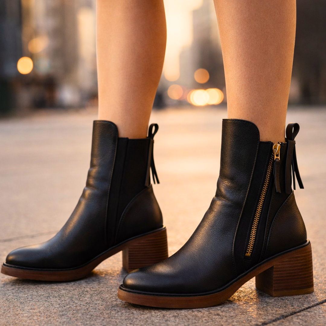 Penelope | Elegant Leather Block Heel Ankle Boots