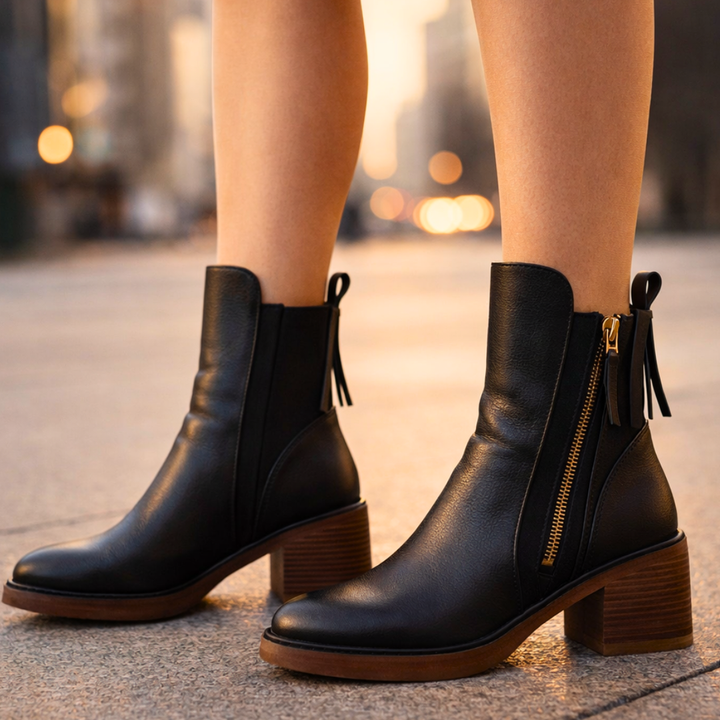 Penelope | Elegant Leather Block Heel Ankle Boots