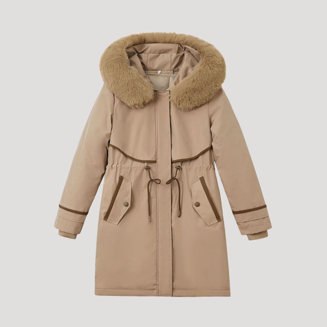 Phoebe | Stylish Faux Fur Hooded Long Parka With Belt