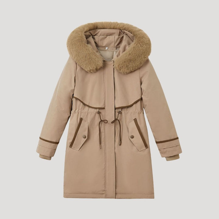Phoebe | Stylish Faux Fur Hooded Long Parka With Belt