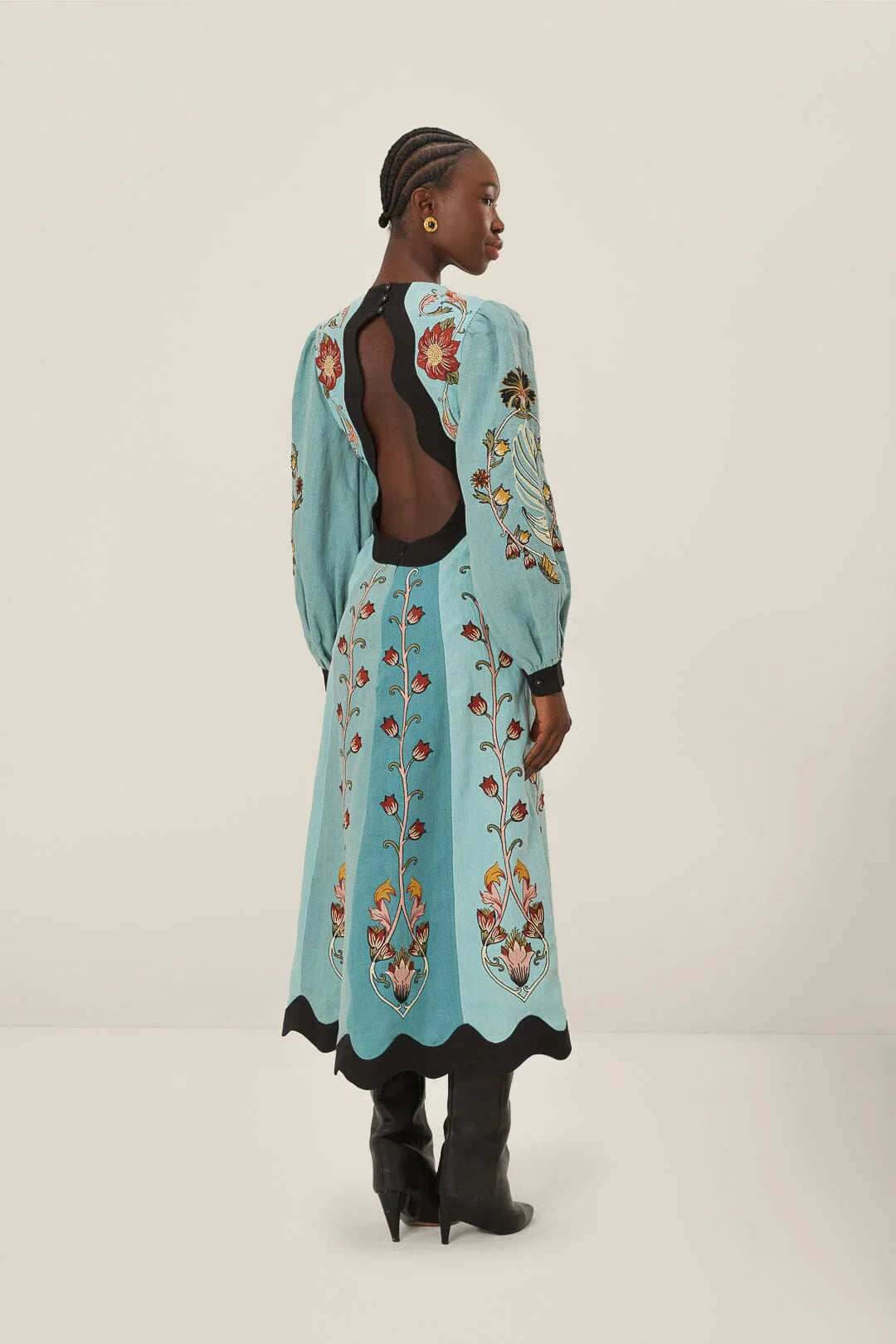 Cordelia | Elegant V-Neck Floral Embroidered Midi Dress