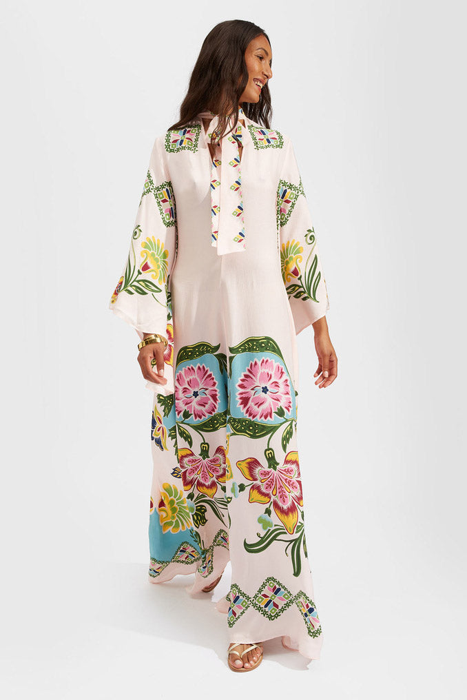 Cordelia | Elegant Floral Print High Neck Maxi Dress With Flowing Sleeves