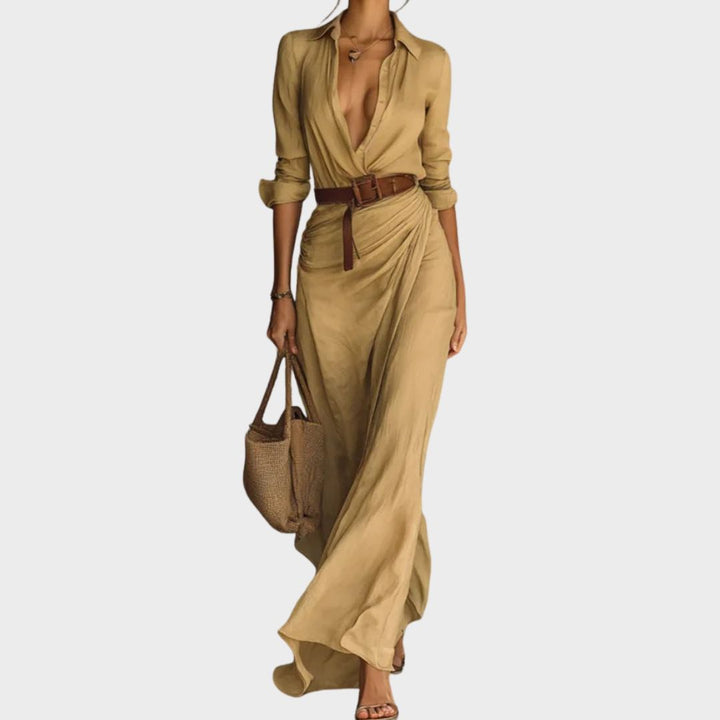 Raquel | Elegant Wrap V-Neck Maxi Dress With Long Sleeves