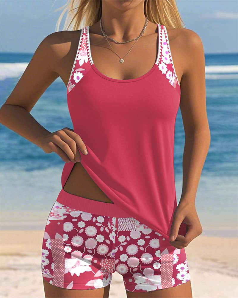 Fern | Stylish Floral Print Tankini Set With Swim Shorts