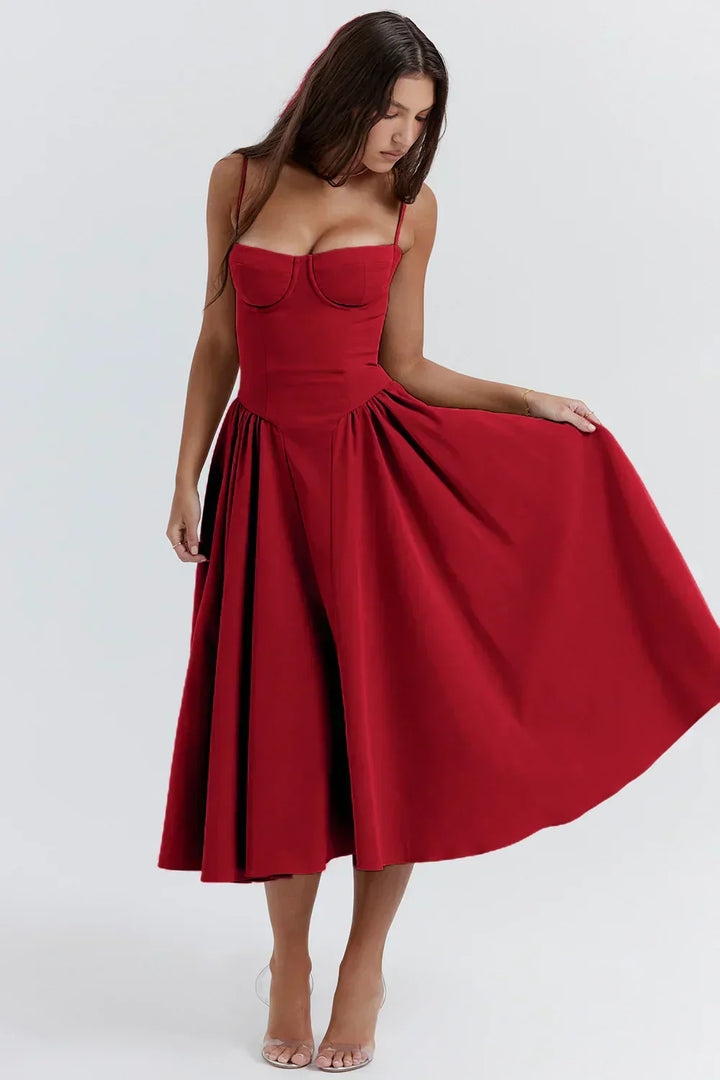 Camille | Elegant Sweetheart Midi Dress With Corset Silhouette
