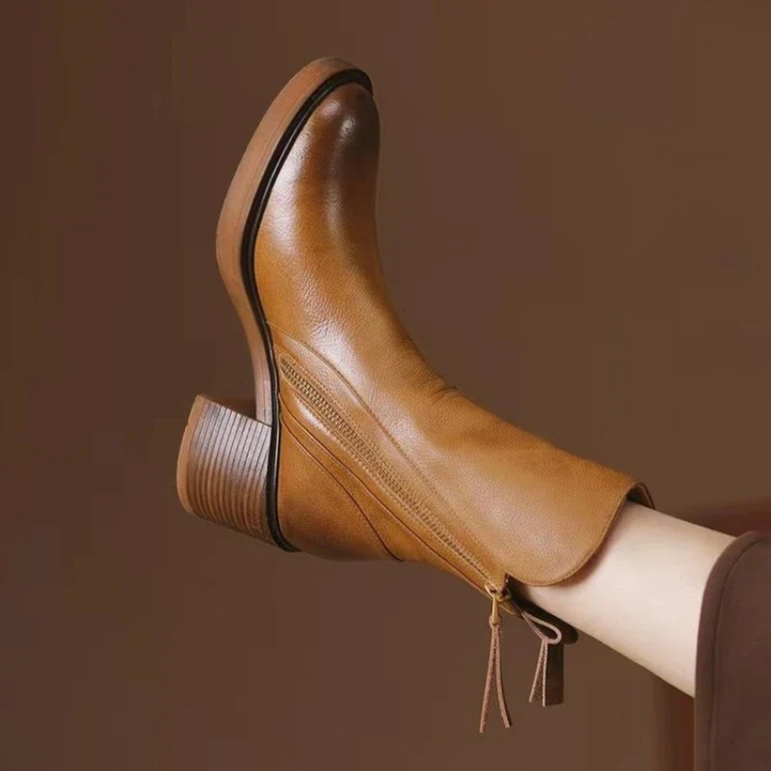Penelope | Elegant Leather Block Heel Ankle Boots