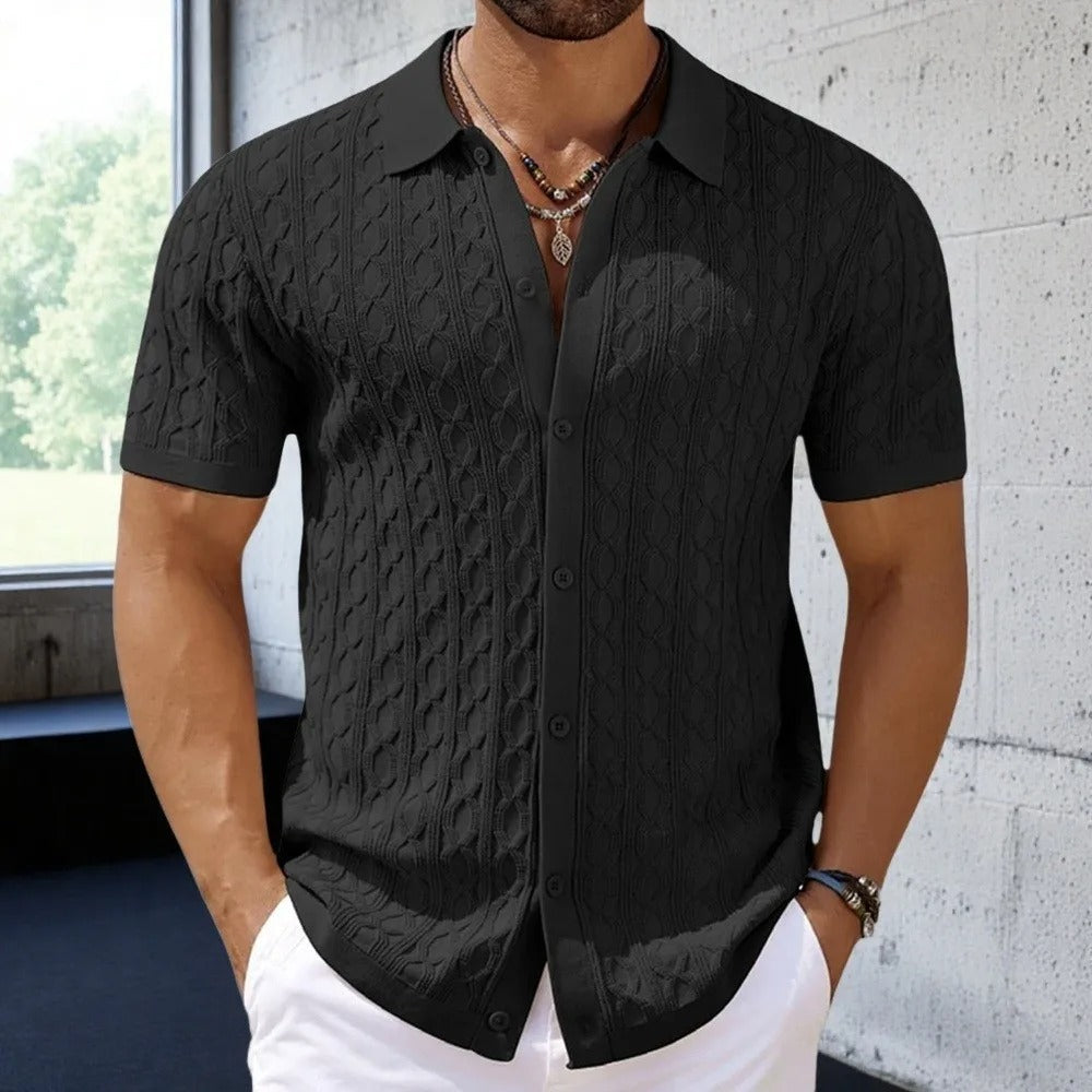 Maxwell | Elegant Cable Knit Short Sleeve Polo Shirt