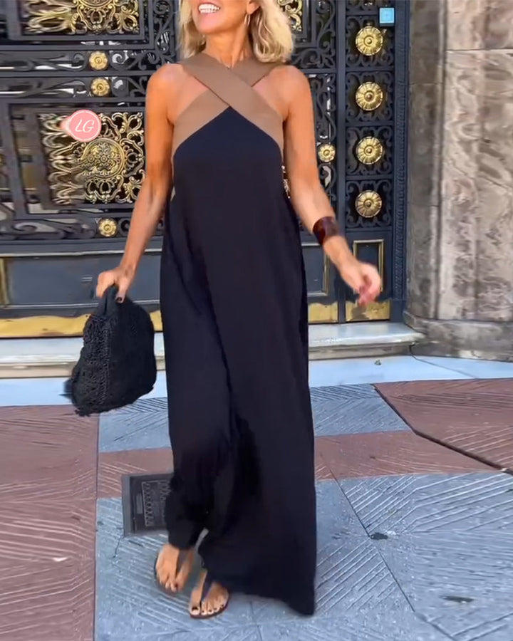 Elyse | Elegant Halter Crossover Maxi Dress With Backless Design
