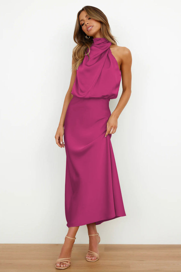 Zoe | Elegant Halter Neck Draped Maxi Dress