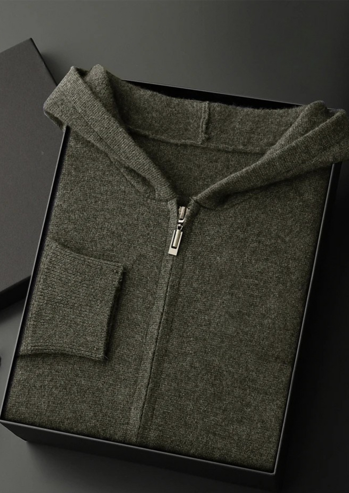 Tobias | Premium Cashmere Zip Up Hoodie Men - Charcoal
