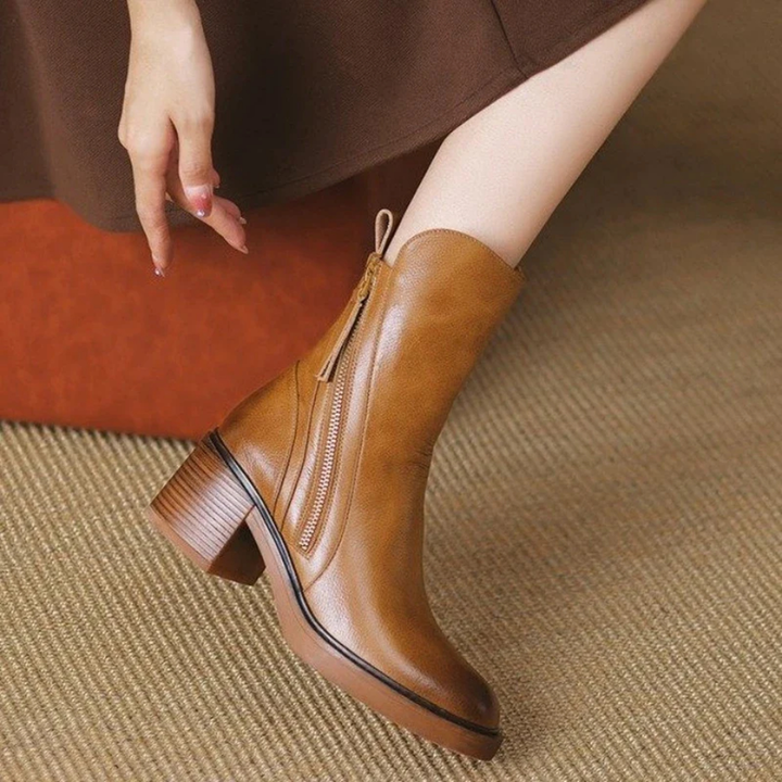 Penelope | Elegant Leather Block Heel Ankle Boots