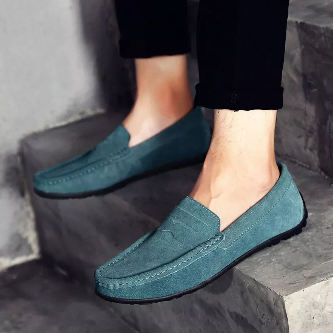 Ryder | Stylish Men's Blue Suede Driving Loafers With Comfort Sole