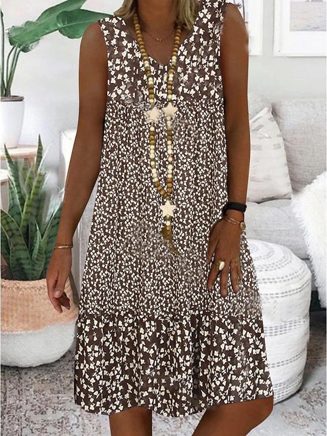 Tabitha | Chic Sleeveless V-Neck Floral Print Midi Dress