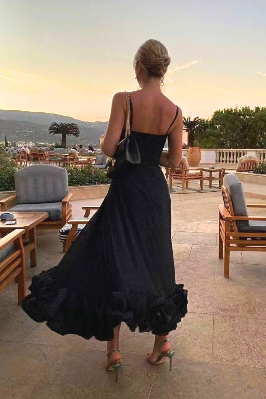 Lily | Elegant Ruffle Spaghetti Strap A-Line Dress