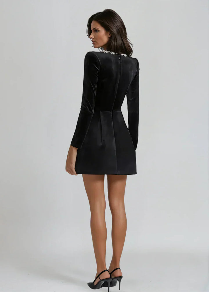 Blythe | Elegant Square Neck Velvet Mini Dress With Long Sleeves