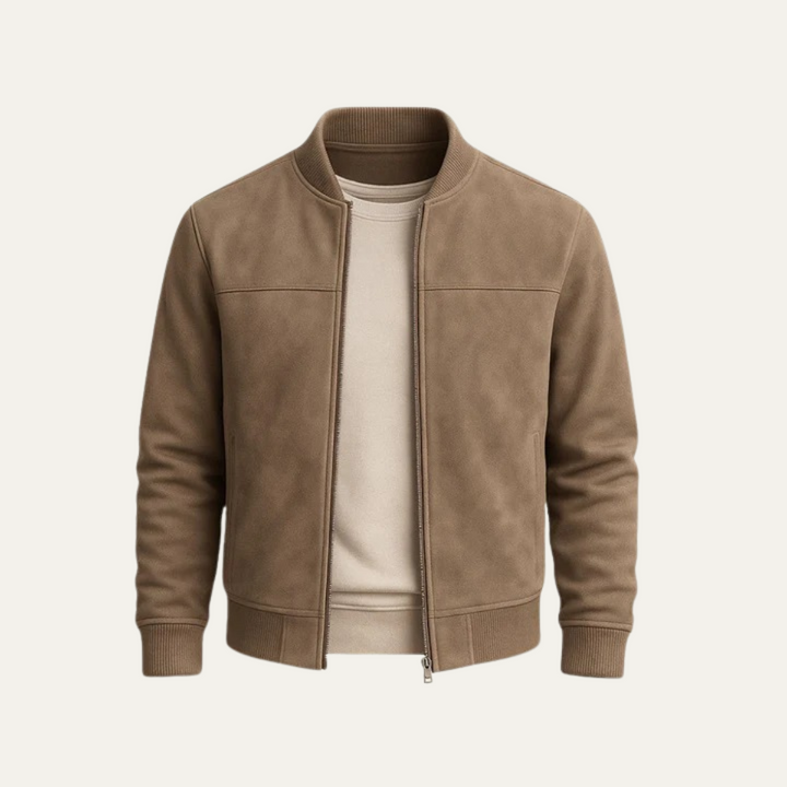 Phoebe | Elegant Suede Bomber Jacket With Ribbed Collar
