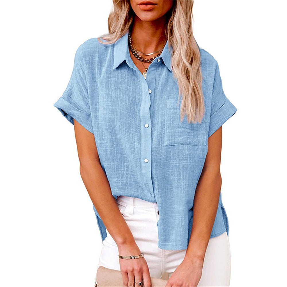 Tillie | Chic Cotton Linen Button Up Blouse With Short Sleeves